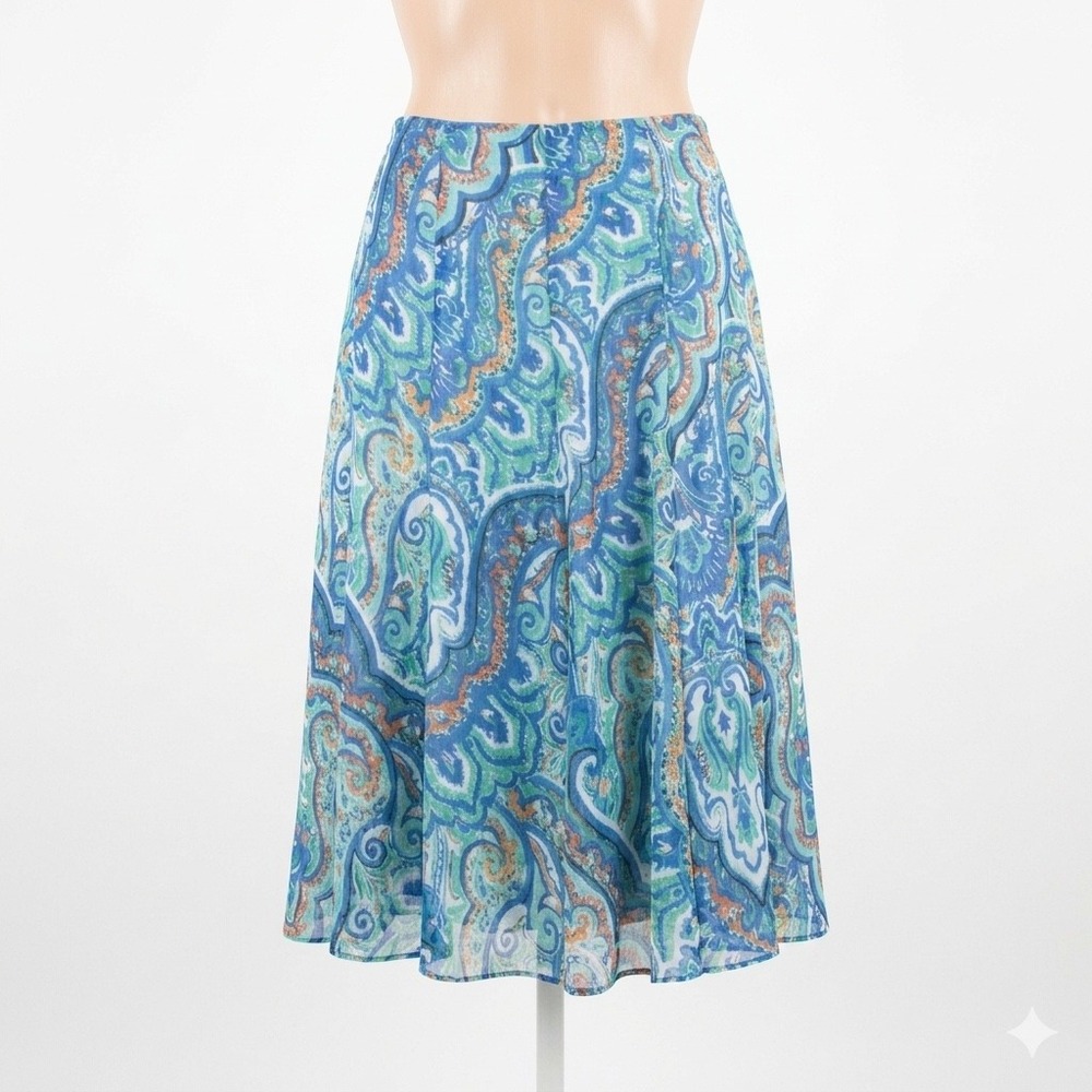 Lauren Ralph Lauren Skirt Size 14 Blue Paisley Boho Flowy Ruffle Hem Summer Vibe